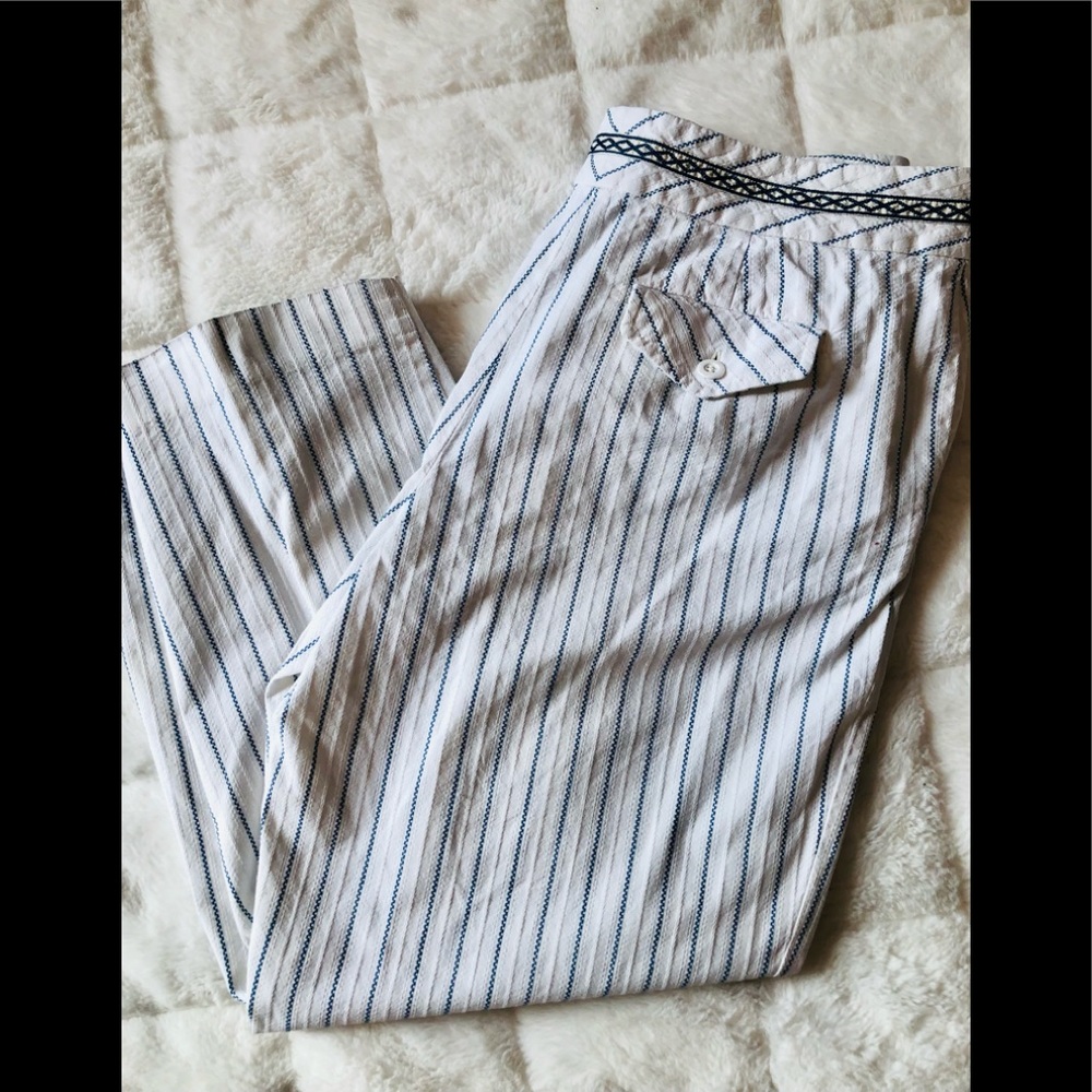 Talbots Striped White & Blue Pull-On Pants - Picture 2 of 9